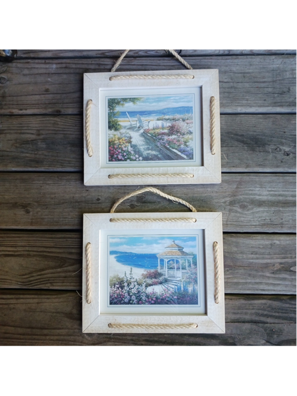 Vtg Pair Of 2 home & garden party Framed Nautical Art Gazebo By The Sea 12x10